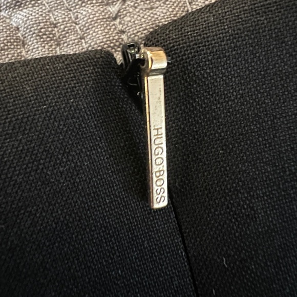 HUGO BOSS Black Diabina Leather Belted Wool Blend Sheath LBD Dress size 6 - Picture 7 of 11